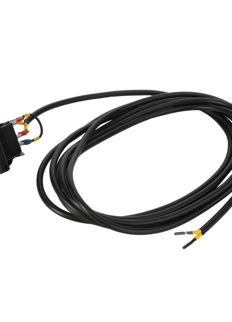 The AGCO KIT, SWITCH - AL10357778 is a black automotive switch with an attached wiring harness. It features multiple colored connectors and a coiled black cable. No current product description information is available.