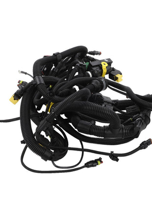 The AGCO Harness - Acw061250F is a coiled black automotive wiring harness that features multiple connectors and plugs for seamless integration.