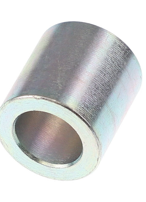 The AGCO | Guide Bush - Acw1757130, featuring a hollow center and smooth metallic surface, gleams under the light as it is displayed at a slight angle.