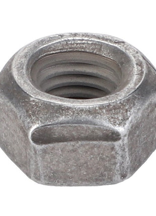 Close-up image of the AGCO Hex Top Locknut - Acp0705840, a metallic hex nut featuring an internal screw thread. This top locknut is designed for use with a bolt or threaded rod to fasten multiple parts together.