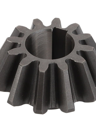 A close-up image of the AGCO Bevel Gear - Fel150272, featuring its metallic construction with straight teeth and a central hole, typically used in machinery for transmitting motion between intersecting shafts, showcasing the precision of AGCO Parts Genuine components for optimal machinery performance.