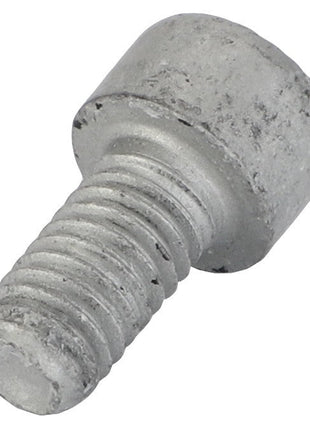 Close-up of a single, worn, cylindrical metal screw with a hex socket head and partially threaded shank. This product is the AGCO | Socket Head Setscrew - Acw1047300 by AGCO.