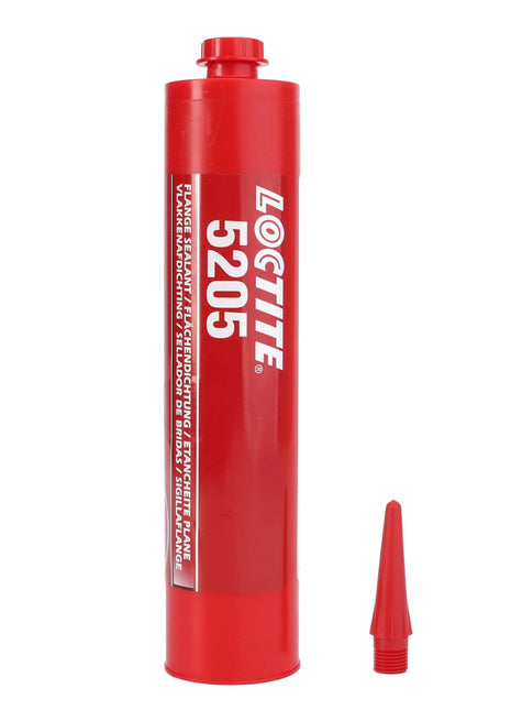 Red tube labeled "AGCO | Adhesive - La2992504" with sealant nozzle next to it, designed for sealing applications.