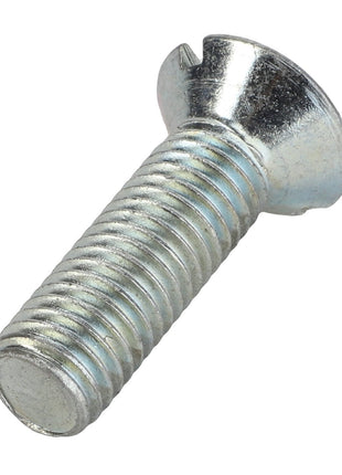 A silver slotted flathead screw with a threaded body and beveled head, known as AGCO | BOLT - D26740289, no data available regarding its exact specifications.