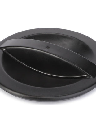 A black plastic lid with a handle, likely used as a cover for a small pot or container, reminiscent of the robust design you'd find on Massey Ferguson equipment, officially known as the AGCO Plug - 4271259M4.