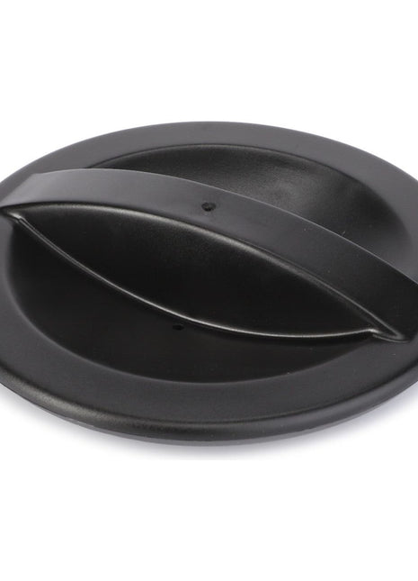 A black plastic lid with a handle, likely used as a cover for a small pot or container, reminiscent of the robust design you'd find on Massey Ferguson equipment, officially known as the AGCO Plug - 4271259M4.