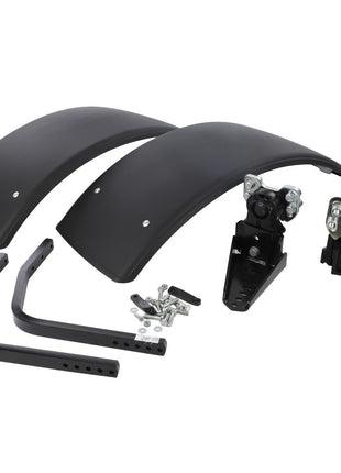 Motorcycle fender set with mounting brackets and hardware against a white background, featuring the AGCO Front Mudguard Kit - Acw090169A by AGCO.