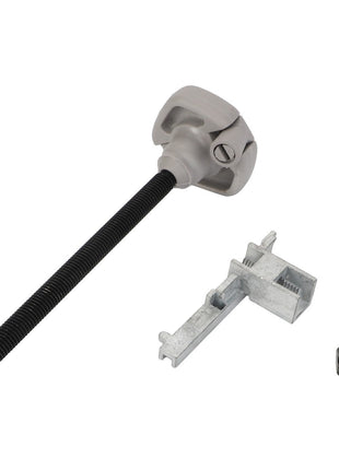 The image displays the AGCO Adjusting Lever (F248500031070), featuring a grey threaded rod with a clamping mechanism, a metal bracket, and a nut, set against a white background. The product is branded by AGCO.