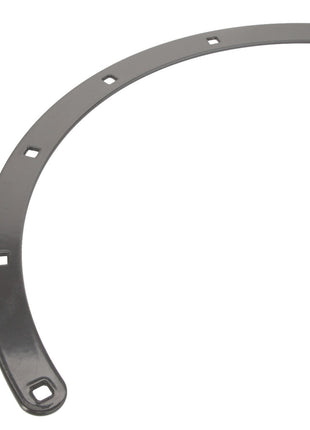 The AGCO Clamp - Acw2130360 is a curved metallic bracket featuring multiple square cutouts and a hole at one end. Currently, no additional product description information is available.