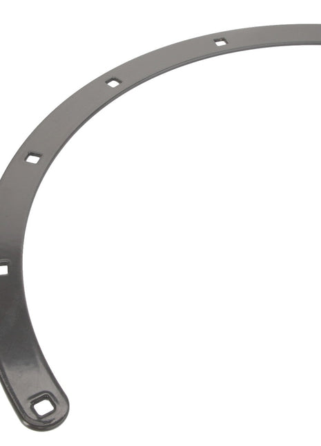 The AGCO Clamp - Acw2130360 is a curved metallic bracket featuring multiple square cutouts and a hole at one end. Currently, no additional product description information is available.