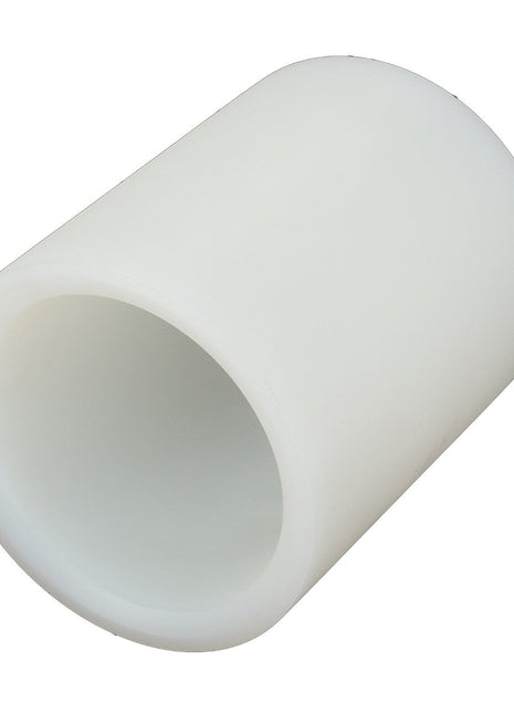 An AGCO Bushing - 816860030040, resembling a cylindrical white plastic tube with a hollow center, is displayed at an angle on a plain white background.