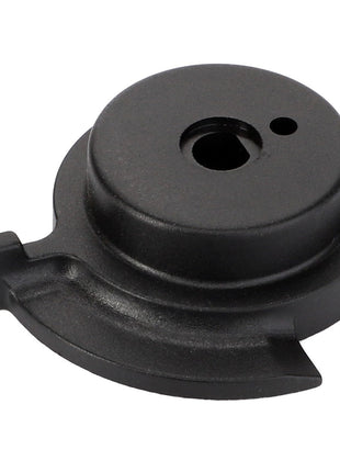 No current product description available for the AGCO Adjusting Knob (product code F246860100060) in black, featuring a round body with a small protruding section on one side and two circular openings on its surface.