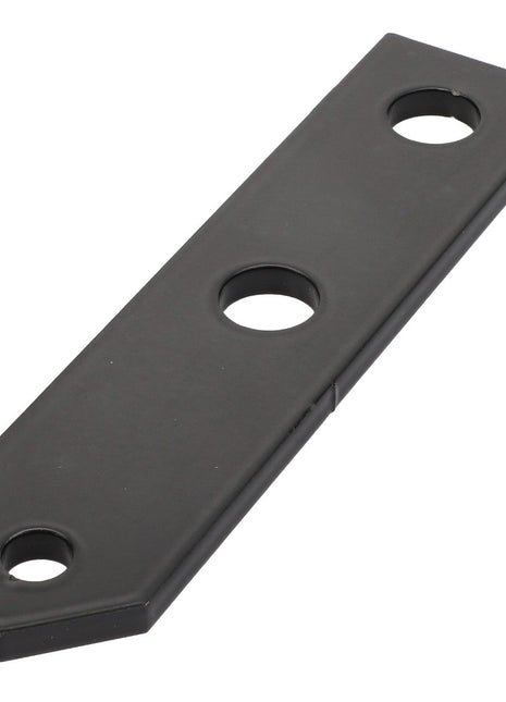 The AGCO | ARM - D28981543, a rectangular black metal plate from AGCO, features three circular holes evenly spaced along its length. No current product description information is available for this item.