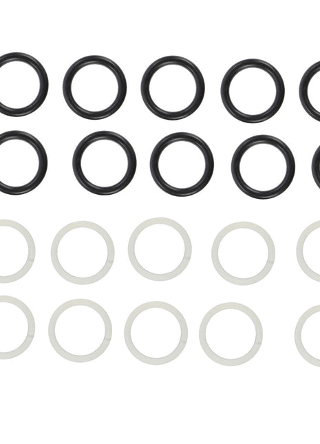 A set of eight black AGCO O RING - AL4500386 and eight white washers, arranged in two rows on a white background.