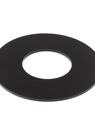 The AGCO WEAR PAD - SN19471, a flat, black, round washer with a central hole, is commonly used in mechanical and structural applications.