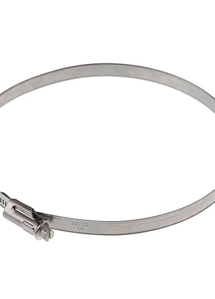 The AGCO Hose Clip - Acp0583400, a high-quality stainless steel clamp from the renowned brand AGCO, features a circular design with a secure screw mechanism on one side for reliable performance.