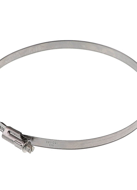 The AGCO Hose Clip - Acp0583400, a high-quality stainless steel clamp from the renowned brand AGCO, features a circular design with a secure screw mechanism on one side for reliable performance.