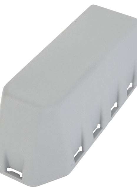 The AGCO Cap - Acp0312980 is a rectangular, light gray plastic housing featuring a slotted design on the sides. No current product description available.