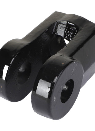 The AGCO Clevis Rod - Acp0106500 is a black metal attachment featuring two holes for connecting pins. Note that there is no current product description available.