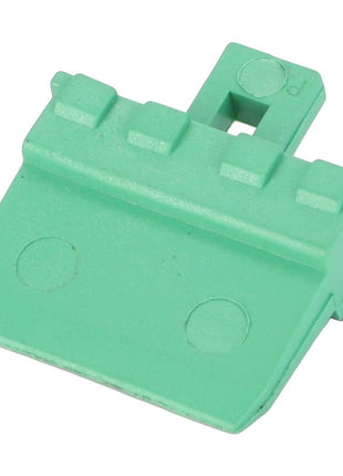 A small green plastic latch with a handle and rectangular attachments, identified as the AGCO Connector - AG520988, does not have any current product description information available.