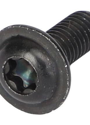 Close-up of an AGCO Button Head Screw - Acw1420750 in black, featuring a distinctive six-point star-shaped recess.