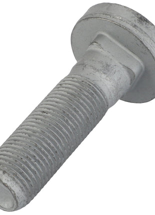 Close-up of the AGCO | Bolt - Acp0520430, a precision-engineered silver bolt with a wide, circular head and finely threaded body, positioned at an angle on a plain white background.
