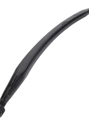 The AGCO Tooth - Acp0293620, a black, curved metal pry bar with a pointed end and a threaded bolt at the other end, stands proudly against a white background. No current product description available for this product.