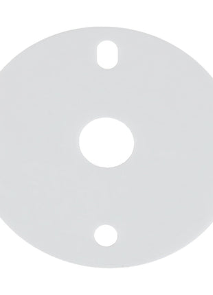 A round white plastic disc, identified as the AGCO Shim - Acw0670630, features three holes—one in the center and two near the edge for mounting. No current product description information available.