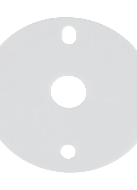 A round white plastic disc, identified as the AGCO Shim - Acw0670630, features three holes—one in the center and two near the edge for mounting. No current product description information available.