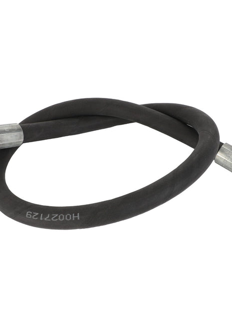No current product description information is available for the AGCO | Hose - Acw3126510, a coiled black hydraulic hose with metal fittings attached to both ends.
