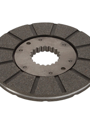 The AGCO Brake Disc - D46100752 is a circular metal disc featuring a grooved pattern and a central hole with inner teeth, similar to a clutch plate or gear component. Currently, there is no product description information available for this item.