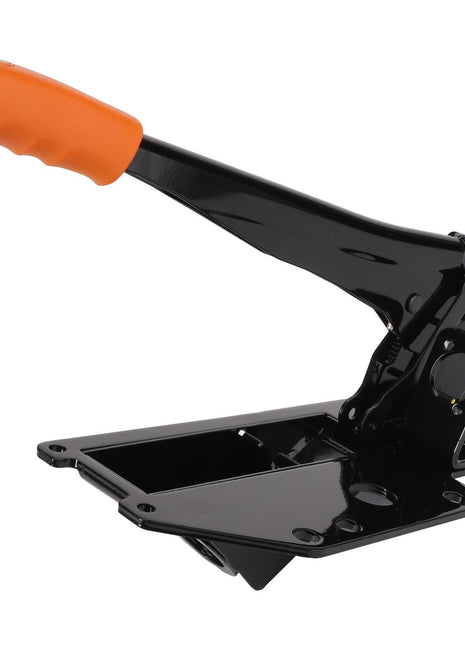 The AGCO Hand Brake Lever - Acw204136C, featuring a black and orange design and mounted on a metal base, is viewed from a slight angle. No current product description information is available.