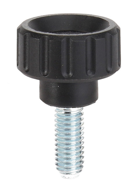 The AGCO KNOB - 0.010.1336.2 is a black plastic, knurled thumb screw with a metal threaded shaft. For queries, contact our support team.