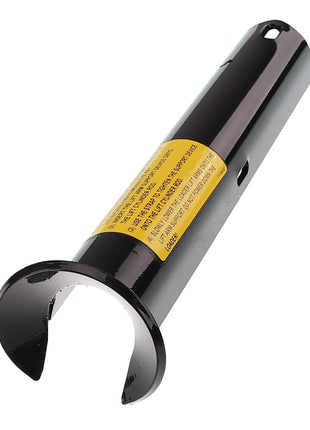 The AGCO | GUARD - AL251224 is a cylindrical black steel tool that includes a yellow warning label. It features a U-shaped cutout at one end and a hole at the opposite end, designed for maintenance or installation use. No current product description information is available.
