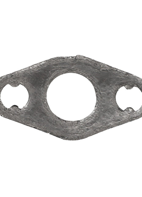 The AGCO Gasket - Acw3397640 is a metal gasket featuring one large central hole and two smaller side holes. However, there is no additional product description information available at this time.