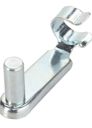 The AGCO | CLIP - CG1182102000 is a small, metallic bracket featuring a cylindrical peg and a curved clip, designed for holding or securing objects. No current product description information is available.