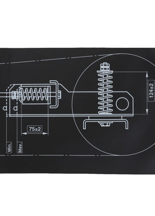 Technical blueprint showing detailed spring mechanism design with measurements in millimeters for AGCO | DECAL - D49100164. No current product description information is available.