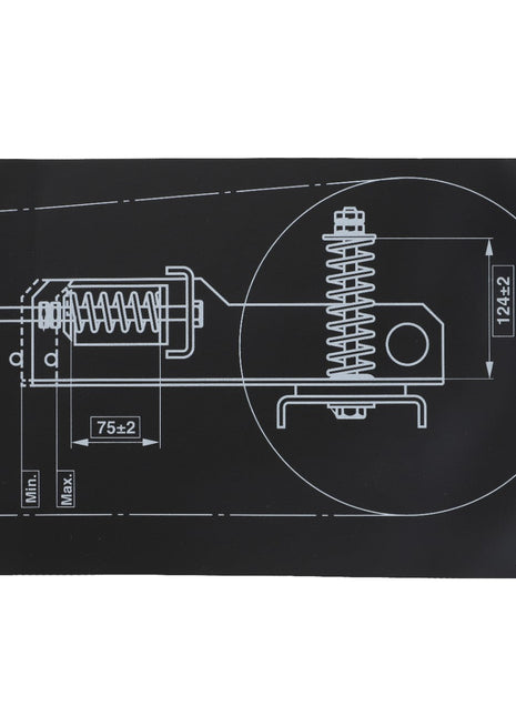 Technical blueprint showing detailed spring mechanism design with measurements in millimeters for AGCO | DECAL - D49100164. No current product description information is available.