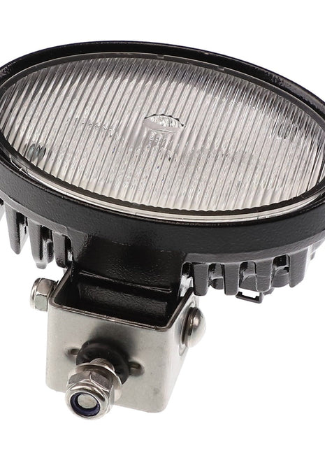 AGCO's FLOOD/WORK LIGHT - ACW1655190 is an oval-shaped, industrial light featuring a ribbed glass cover mounted on a sturdy metal bracket.