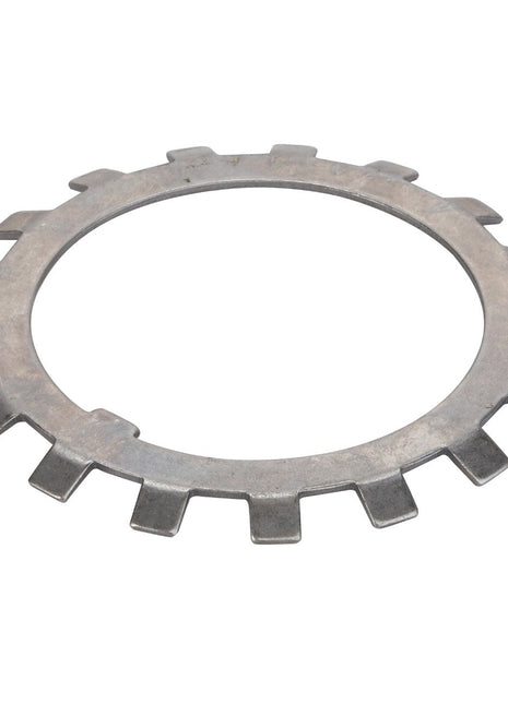 The AGCO | Lock Washer - Acw0633770, produced by the brand AGCO, is a metal round washer with notched edges commonly used in machinery to secure bolts and prevent loosening.