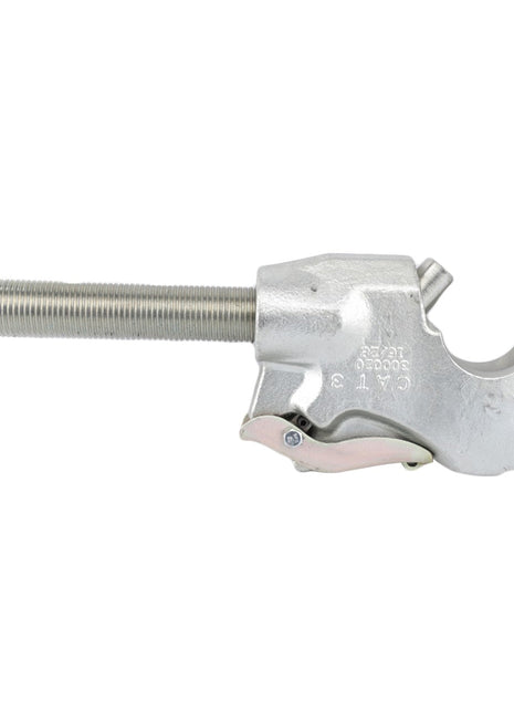 The AGCO Top Link, Hook End, Cat 3 - Acp0290930 features a silver metal clamp with a threaded rod extending from one end and a hook-like opening on the other, making it perfect for AGCO Parts or any top links in your hitch and linkage components.