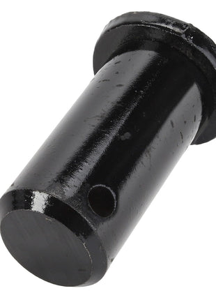 The AGCO Pin - Acp0017980 is a black cylindrical metal pin with a round flat head and a small hole near the bottom.