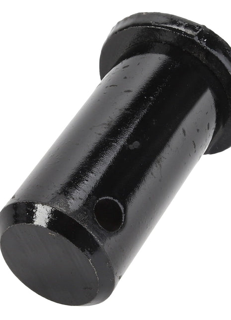 The AGCO Pin - Acp0017980 is a black cylindrical metal pin with a round flat head and a small hole near the bottom.
