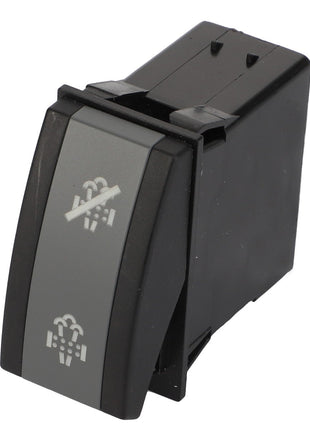 The AGCO SWITCH - ACP0534420 is a black and gray rocker switch, featuring icons for a defrosting function with a fan symbol and wavy lines. Currently, there is no additional product description information available.