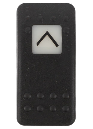 Close-up of a black AGCO tactile elevator button (Product Name: AGCO | SWITCH - D45000124) with a raised arrow pointing up.