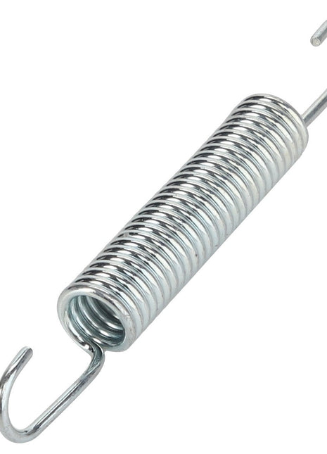 Close-up of the AGCO | Spring - Acw0514620, a tightly coiled metal tension spring featuring hooks on both ends.