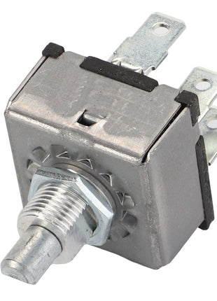 The AGCO Switch - Acw1871720 is a metal toggle switch featuring three prongs and a threaded mounting shaft. Currently, no additional product description information is available for this item.