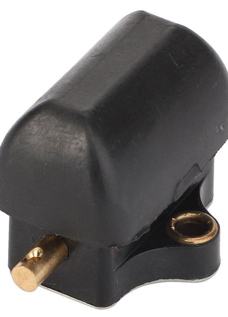 Close-up of the AGCO | SWITCH - D45070090, a black and gold electrical component with a cylindrical shape and two connection points from the brand AGCO. Unfortunately, no additional product description is available.