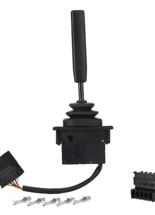 The AGCO | Stalk Switch (Acp0146960) is a black joystick controller with a tall handle. It features a detached wiring connector and five silver contact terminals. No current product description is available for this item.