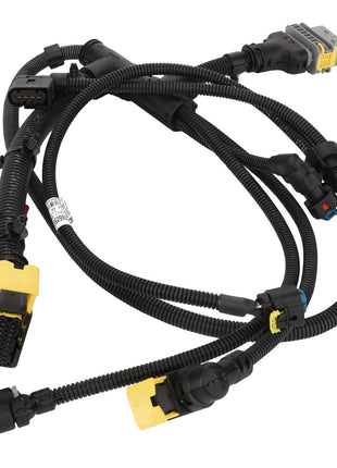 A complex AGCO Engine Wire Harness - Acw2086050, featuring multiple connectors and cables with yellow and black components, coiled on a white background. No current product description information is available.